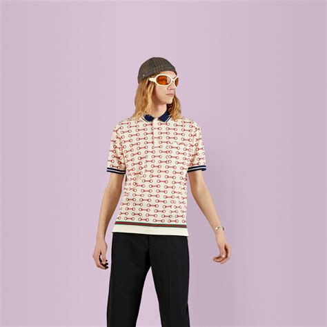 Horsebit print cotton polo shirt .